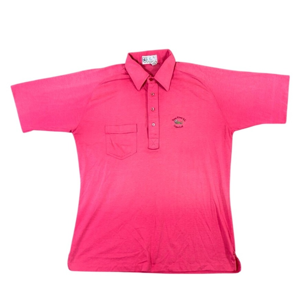 Vintage Pickering Bass River GC Cape Cod Polo Shirt Pink Mens Large Made in USA